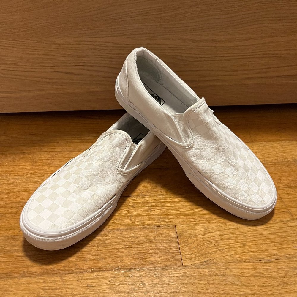 White Checkered Vans Slip-On Shoes